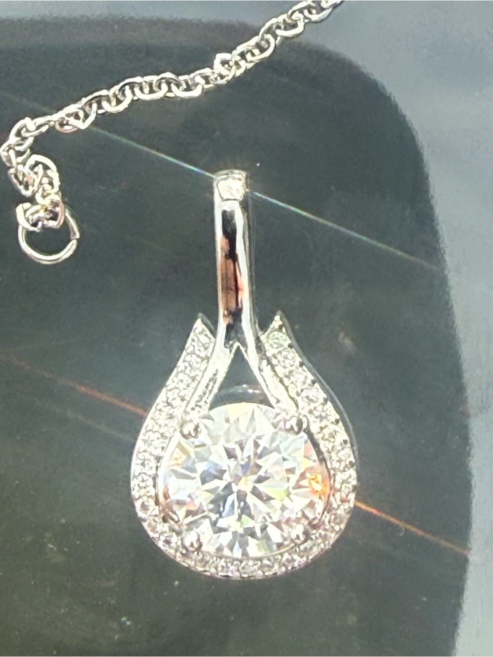 #124 18K White Gold Plated Moisannite 2CTW Teardrop Pendant Necklace GRA Cert